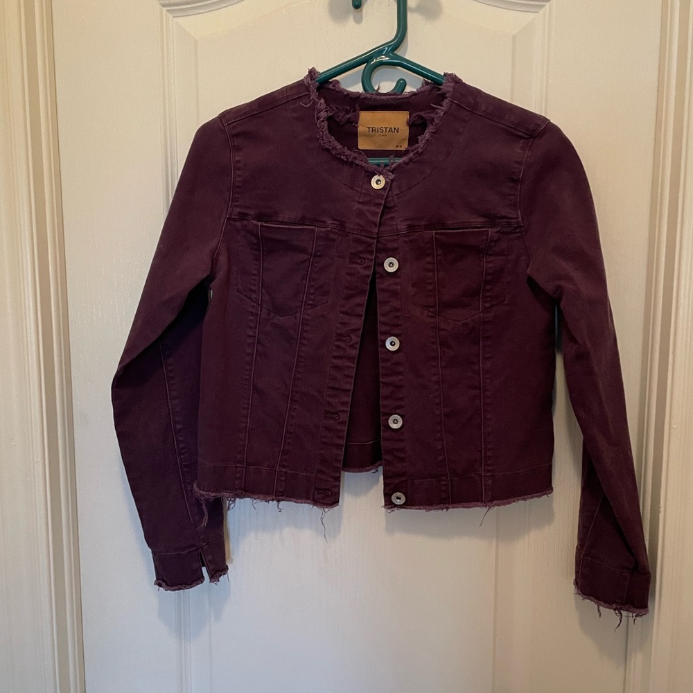 Tristan Cropped Denim Jacket in Plum